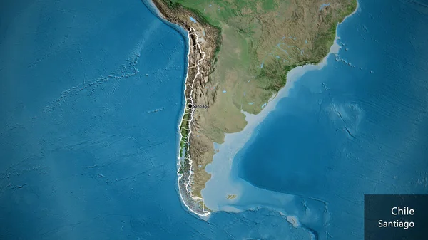 Detailní Záběr Pohraniční Oblasti Chile Jejích Regionálních Hranic Satelitní Mapě — Stock fotografie