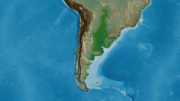 在实际地图上对智利边境地区进行的密切监视 资本点 国家形状的斜边 — 图库照片