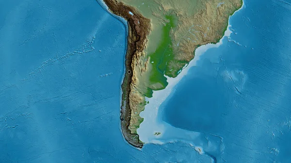智利边境地区的特写镜头突出显示了一张实景地图上的黑暗阴影 资本点 国家形状的斜边 — 图库照片