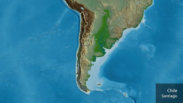 Närbild Chiles Gränsområde Med Ett Mörkt Överdrag Fysisk Karta Huvudpunkt — Stockfoto
