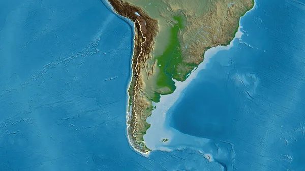Zbliżenie Strefy Przygranicznej Chile Fizycznej Mapie Główny Punkt Zarys Kształtu — Zdjęcie stockowe