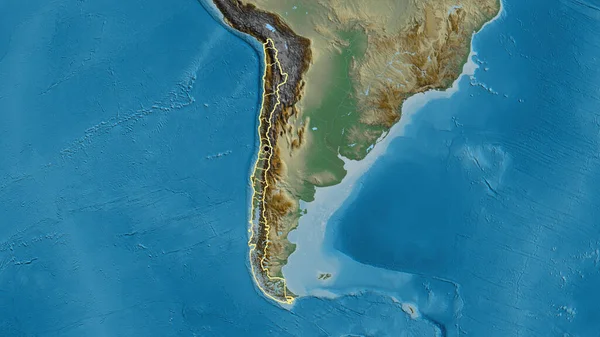 在一张救济地图上对智利边境地区及其区域边界进行了密切监视 资本点 国家形貌概述 — 图库照片