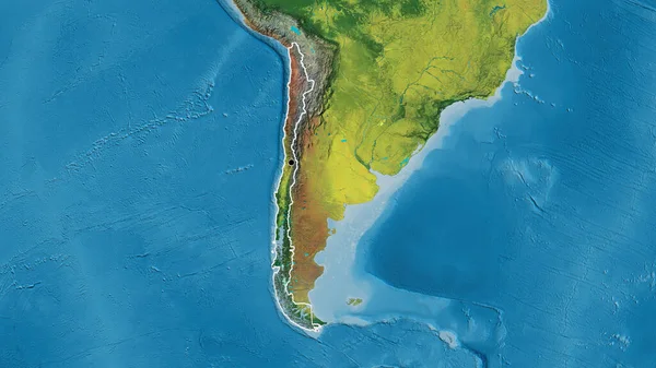 Närbild Chiles Gränsområde Topografisk Karta Huvudpunkt Skissera Runt Landet Form — Stockfoto