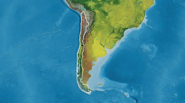 Zbliżenie Strefy Przygranicznej Chile Mapie Topograficznej Główny Punkt Blask Wokół — Zdjęcie stockowe