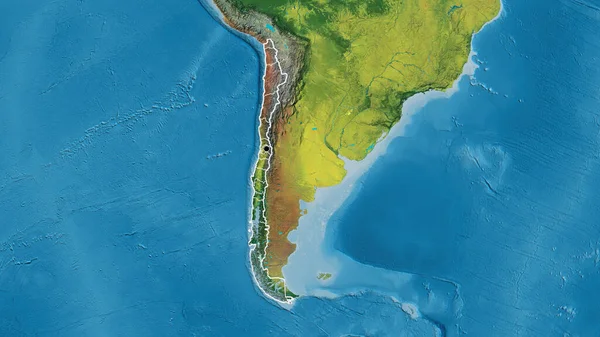 Närbild Chiles Gränsområde Och Dess Regionala Gränser Topografisk Karta Huvudpunkt — Stockfoto