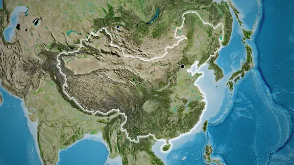 Close Área Fronteira China Mapa Satélite Ponto Capital Brilho Torno — Fotografia de Stock