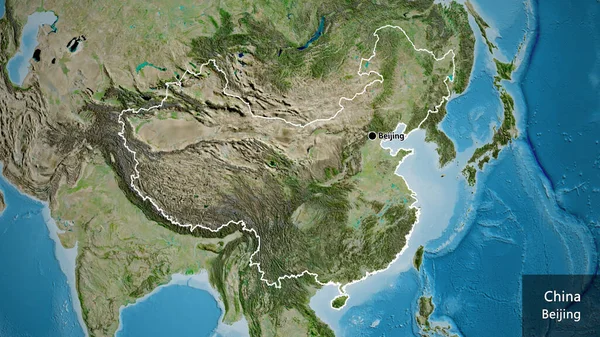 Close China Border Area Satellite Map Capital Point Outline Country — Stock Photo, Image