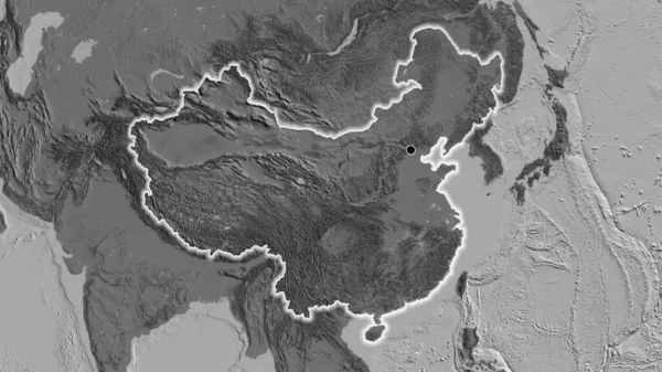 在一张双面地图上对中国边境地区进行了近距离调查 资本点 风靡全国 — 图库照片