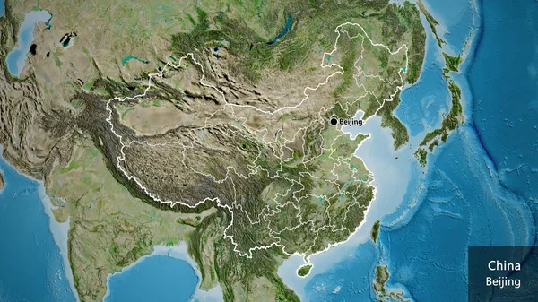 Närbild Det Kinesiska Gränsområdet Och Dess Regionala Gränser Satellitkarta Huvudpunkt — Stockfoto