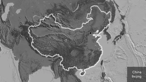Detailní Záběr Pohraniční Oblast Číny Dvouúrovňové Mapě Fakt Záře Kolem — Stock fotografie