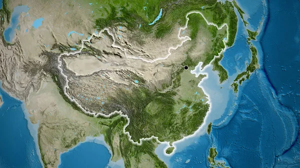 Close Área Fronteira China Mapa Satélite Ponto Capital Brilho Torno — Fotografia de Stock