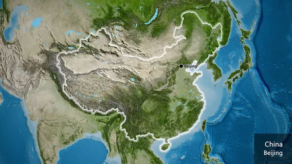 Κοντινό Πλάνο Της Παραμεθόριας Περιοχής Της Κίνας Δορυφορικό Χάρτη Σημάδι — Φωτογραφία Αρχείου