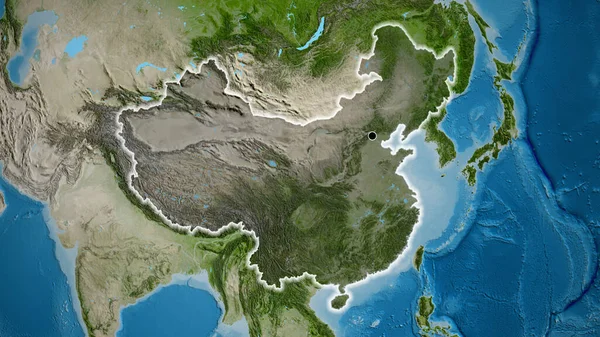 Close China Border Area Highlighting Dark Overlay Satellite Map Titik — Stok Foto