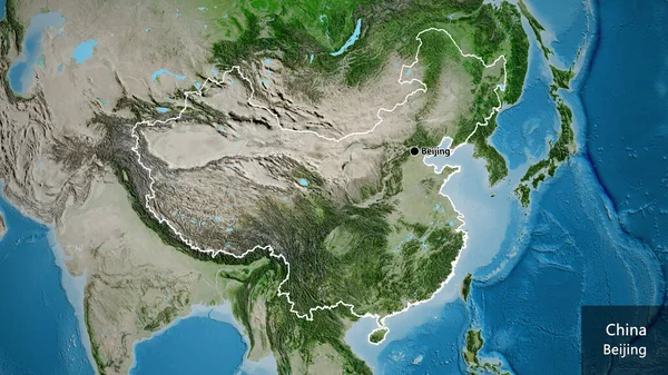 Κοντινό Πλάνο Της Παραμεθόριας Περιοχής Της Κίνας Δορυφορικό Χάρτη Σημάδι — Φωτογραφία Αρχείου