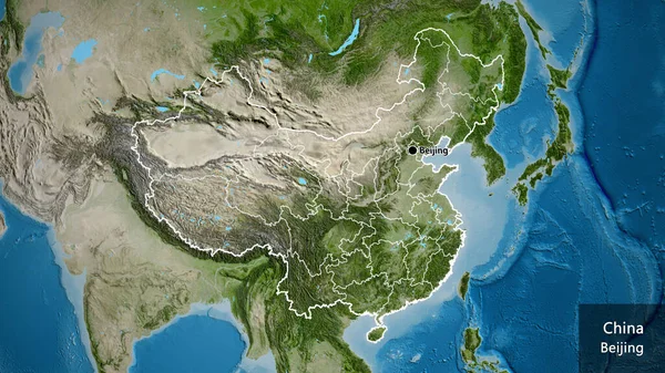 Zbliżenie Chińskiej Strefy Przygranicznej Jej Granic Regionalnych Mapie Satelitarnej Główny — Zdjęcie stockowe