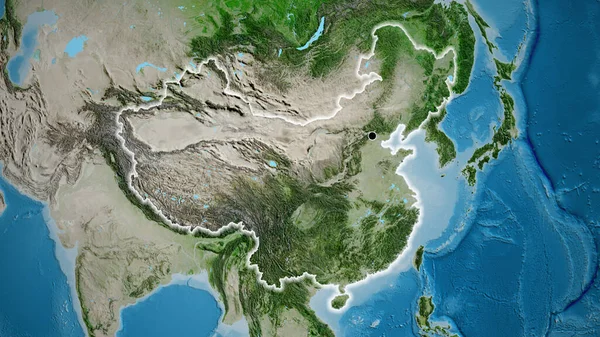 Close Dari China Daerah Perbatasan Pada Peta Satelit Titik Ibu — Stok Foto