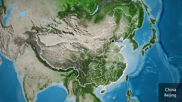 Close Área Fronteira China Suas Fronteiras Regionais Mapa Satélite Ponto — Fotografia de Stock
