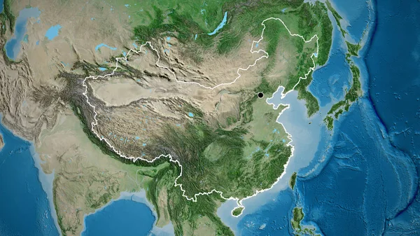Close Dari China Daerah Perbatasan Pada Peta Satelit Titik Ibu — Stok Foto