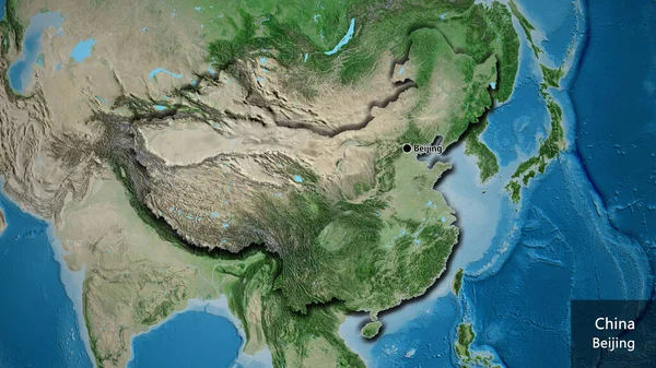 Close Área Fronteira China Mapa Satélite Ponto Capital Bordas Chanfradas — Fotografia de Stock