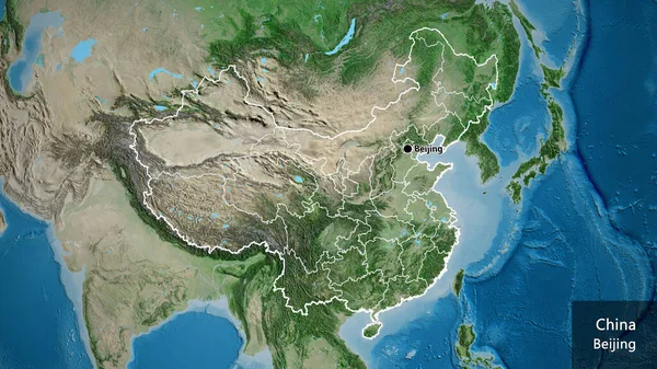 Çin Sınır Bölgesinin Bölgesel Sınırlarının Uydu Haritası Üzerinde Yakın Plan — Stok fotoğraf