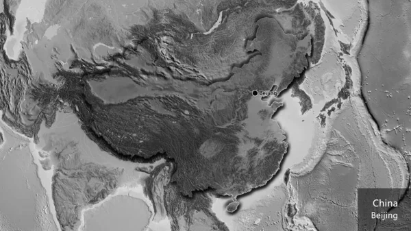 Zbliżenie Chińskiej Strefy Przygranicznej Ciemnym Pokryciem Mapie Skali Szarości Główny — Zdjęcie stockowe