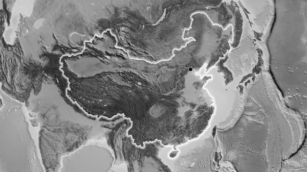 Primer Plano Zona Fronteriza China Mapa Escala Grises Punto Capital — Foto de Stock