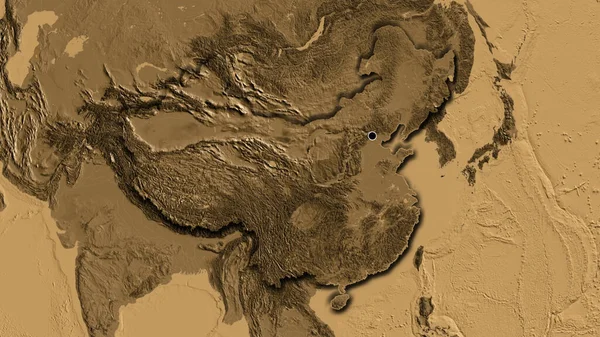 Крупный План Приграничной Зоны Китая Карте Высоты Сепии Отличный Момент — стоковое фото