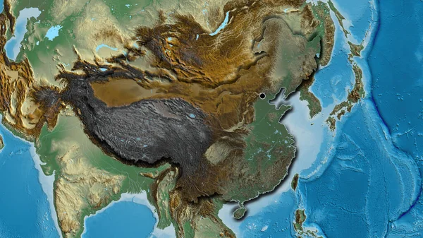 Close China Border Area Highlighting Dark Overlay Relief Map Capital — Stock Photo, Image