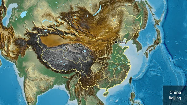 Close Van Het Chinese Grensgebied Zijn Regionale Grenzen Een Reliëfkaart — Stockfoto