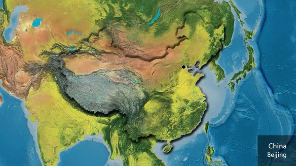 Close Área Fronteira China Mapa Topográfico Ponto Capital Bordas Chanfradas — Fotografia de Stock
