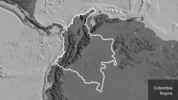 Крупный План Приграничной Зоны Колумбии Двухуровневой Карте Отличный Момент Светится — стоковое фото