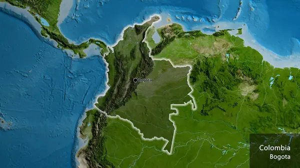 Detailní Záběr Kolumbijské Hraniční Oblasti Zvýrazňující Tmavý Překryv Satelitní Mapě — Stock fotografie