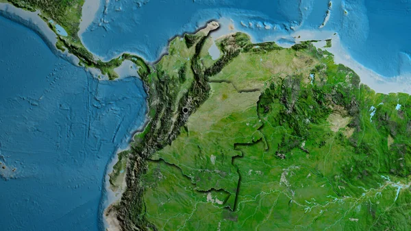 衛星地図上のコロンビア国境地域の閉鎖 資本ポイント 国の形の縁が隠されている — ストック写真