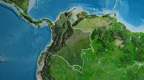 衛星地図上の暗いオーバーレイで強調コロンビア国境地域のクローズアップ 資本ポイント 全国の概要 — ストック写真