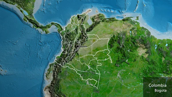 Detailní Záběr Kolumbijské Hraniční Oblasti Jejích Regionálních Hranic Satelitní Mapě — Stock fotografie