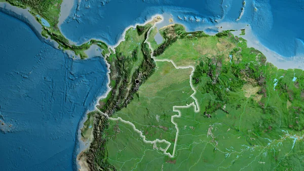 Nahaufnahme Des Kolumbianischen Grenzgebiets Auf Einer Satellitenkarte Kapitalpunkt Glühen Ganzen — Stockfoto