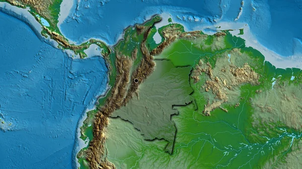 Kolombiya Sınır Bölgesinin Yakın Çekimleri Fiziksel Bir Haritada Koyu Bir — Stok fotoğraf
