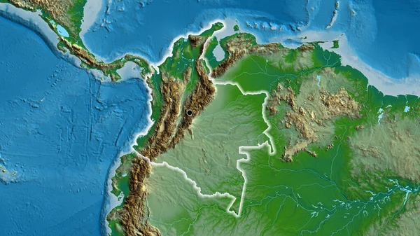 Nahaufnahme Des Kolumbianischen Grenzgebiets Auf Einer Physischen Karte Kapitalpunkt Glühen — Stockfoto