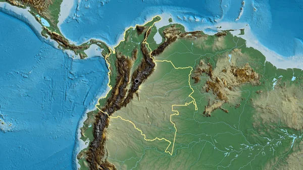 Nahaufnahme Des Grenzgebiets Kolumbien Auf Einer Reliefkarte Kapitalpunkt Umrisse Rund — Stockfoto