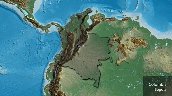Detailní Záběr Kolumbijské Pohraniční Oblasti Zvýrazňující Tmavý Překryv Reliéfní Mapě — Stock fotografie