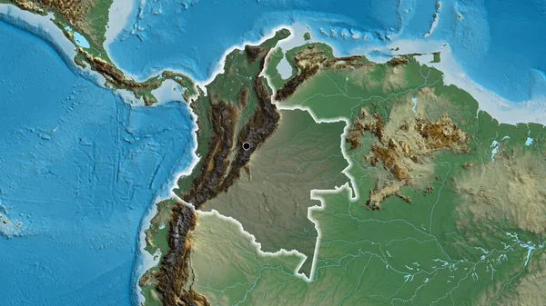 Close Colombia Border Area Highlighting Dark Overlay Relief Map Capital — Stock Photo, Image