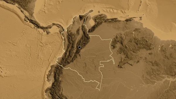 Närbild Det Colombianska Gränsområdet Karta Över Sepiahöjd Huvudpunkt Skissera Runt — Stockfoto