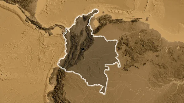 Крупный План Приграничной Зоны Колумбии Выделяющийся Тёмным Наложением Карту Высоты — стоковое фото