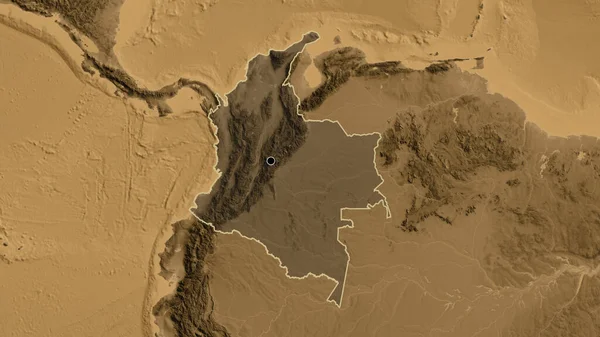 Крупный План Приграничной Зоны Колумбии Выделяющийся Тёмным Наложением Карту Высоты — стоковое фото