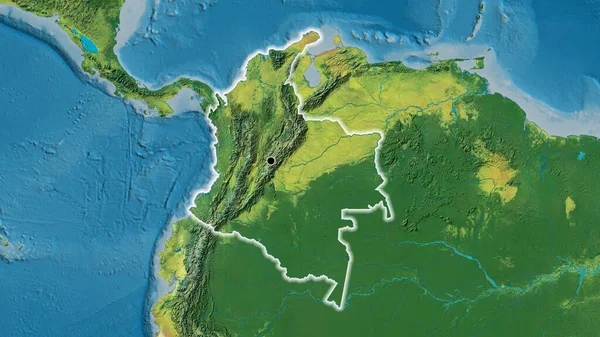 Close Área Fronteiriça Colômbia Mapa Topográfico Ponto Capital Brilho Torno — Fotografia de Stock