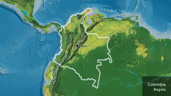 Detailní Záběr Kolumbijské Hraniční Oblasti Topografické Mapě Fakt Záře Kolem — Stock fotografie