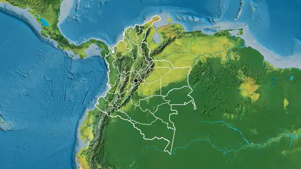 Close Área Fronteiriça Colômbia Suas Fronteiras Regionais Mapa Topográfico Ponto — Fotografia de Stock