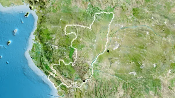 Nahaufnahme Des Grenzgebiets Der Republik Kongo Auf Einer Satellitenkarte Kapitalpunkt — Stockfoto