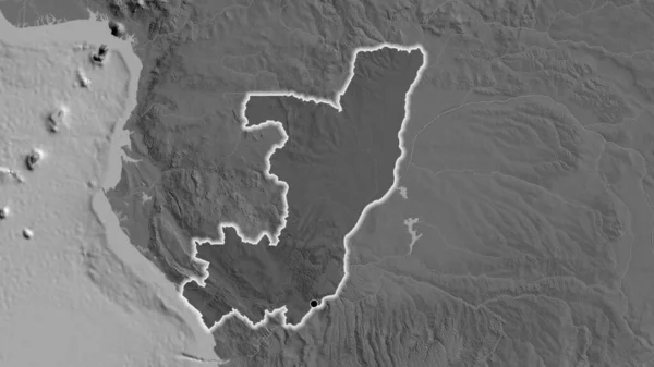 Zbliżenie Strefy Przygranicznej Republiki Konga Ciemnym Pokryciem Mapie Dwupoziomowej Główny — Zdjęcie stockowe
