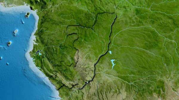 在卫星地图上对刚果共和国边境地区进行了近距离调查 资本点 国家形状的斜边 — 图库照片